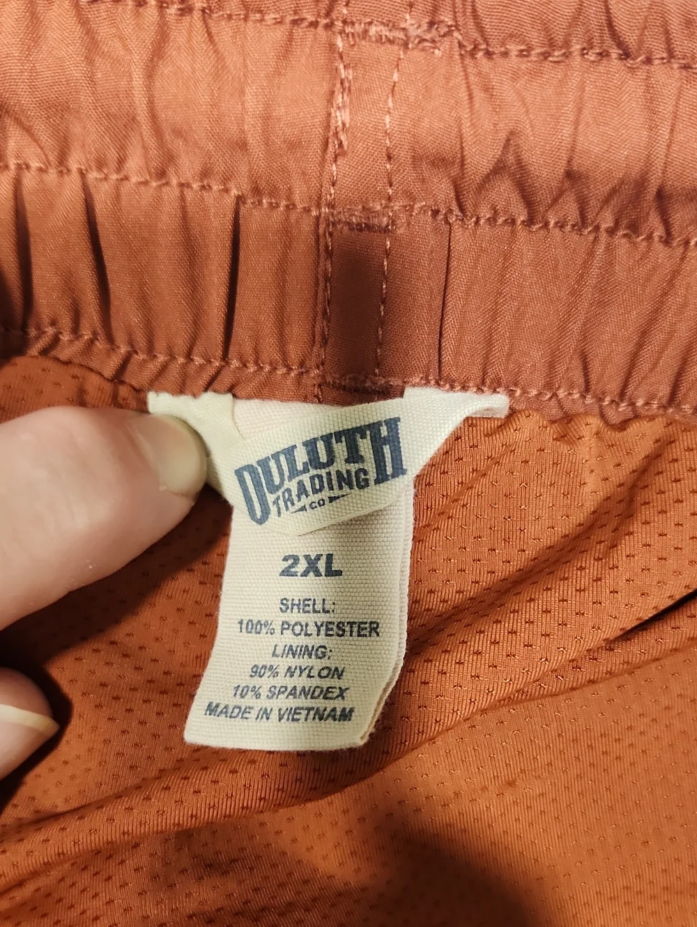 Duluth Trading Co Rust and Khaki Colorblock Men's Swim Trunks. XXL.
